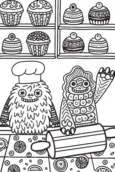 Monster Mix-Up in the Bakery Coloring Page