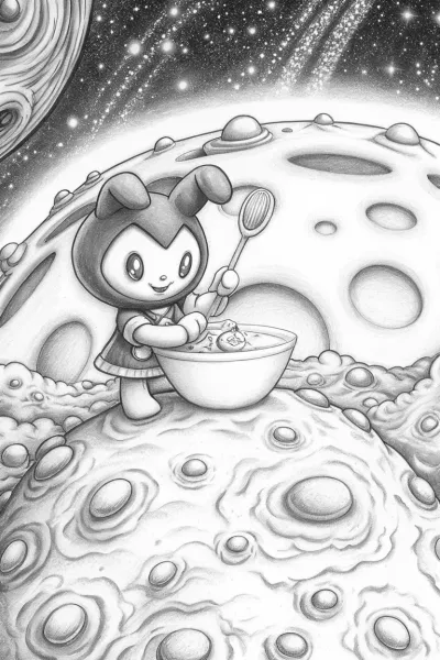 Kuromi baking on the moon