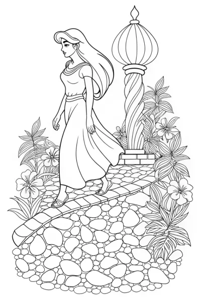 Jasmine walking on a petal path