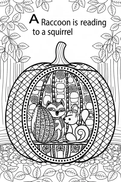 Raccoon Reading to Squirrel in a Pumpkin Coloring Page
