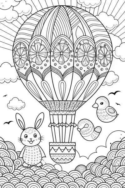 Easter Egg Hot Air Balloon Adventure Coloring Page