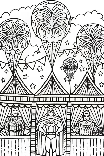 Batman at the Whimsical Gadget Fair Coloring Page