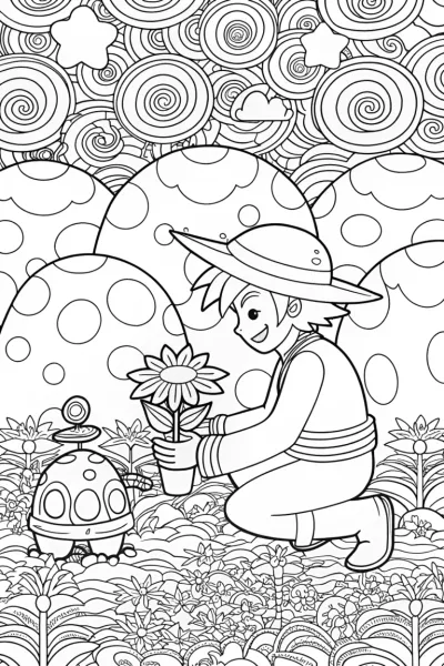Goku’s Galactic Garden Coloring Page
