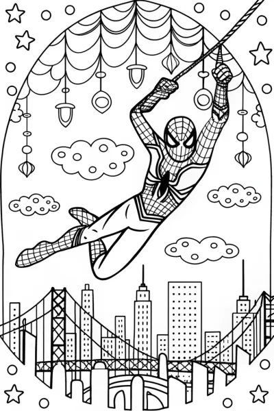 Miles Morales Swinging Through the City Skyline