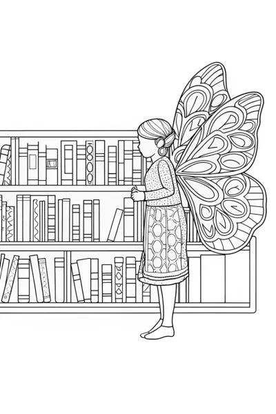 Butterfly librarian organizing books