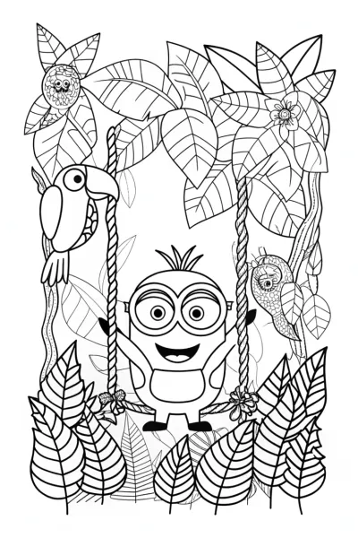Minion’s Wild Jungle Adventure Coloring Page