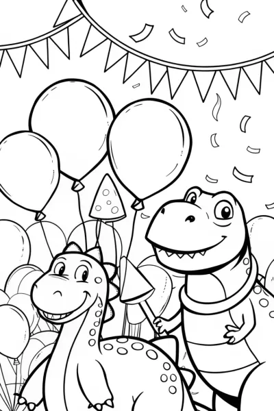 Dino Balloon Festival Coloring Page