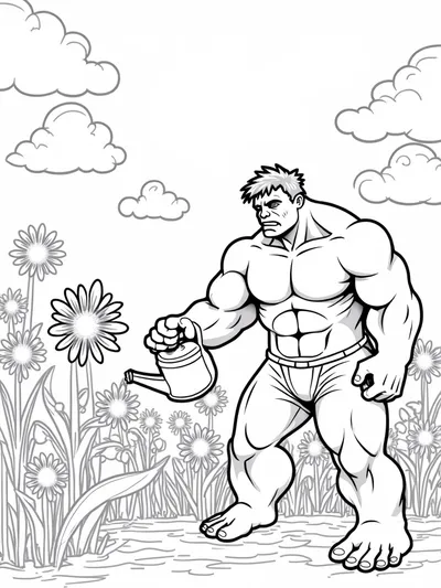 Hulk watering a giant flower