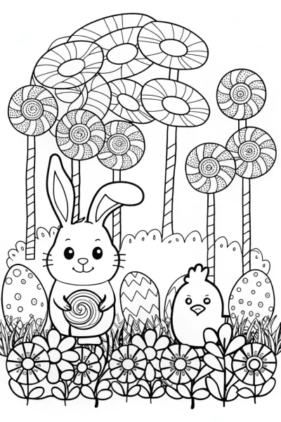 Easter Adventure in the Candy Forest Coloring Page