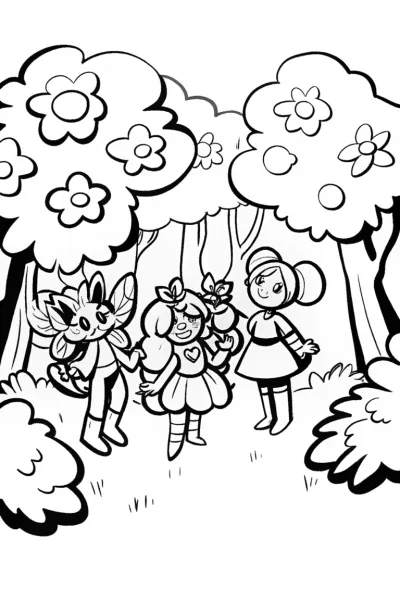 Rainbow High Adventurers in a Magical Forest Coloring Page