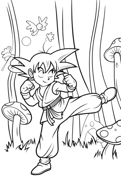 Goku’s Enchanted Forest Training Coloring Page
