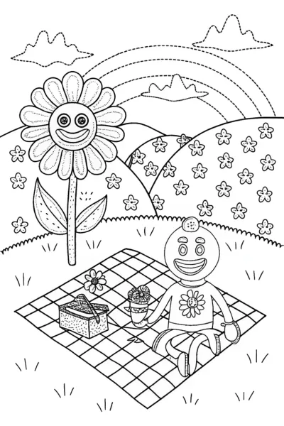 Huggy Wuggy and Kissy Missy Picnic Coloring Page