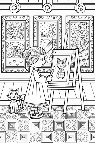 Gabby’s Artful Cat Gallery Coloring Page