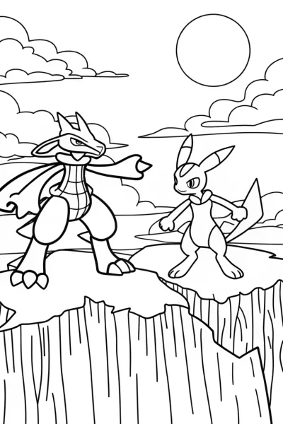 Garchomp vs. Lucario Coloring Page