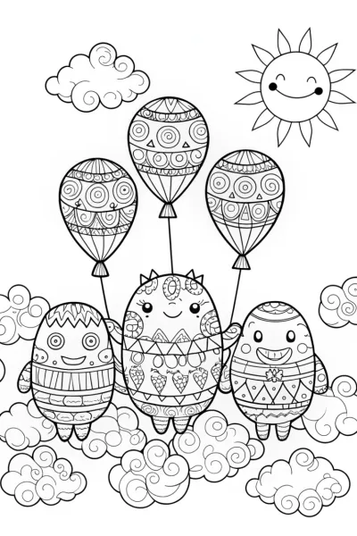 Monster Balloons in the Sky Coloring Page