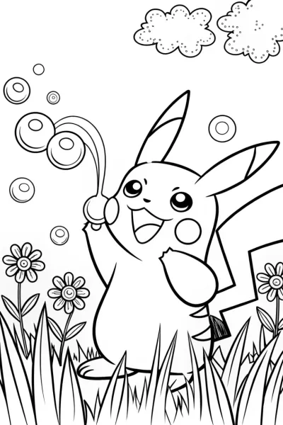 Pikachu and the Bubble Bonanza Coloring Page
