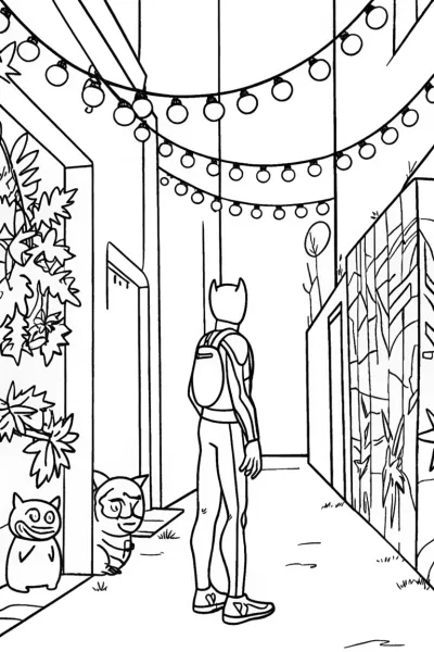 Miles Morales in the Vibrant Alleyway Coloring Page