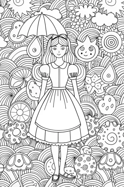 Alice with whimsical weather creatures
