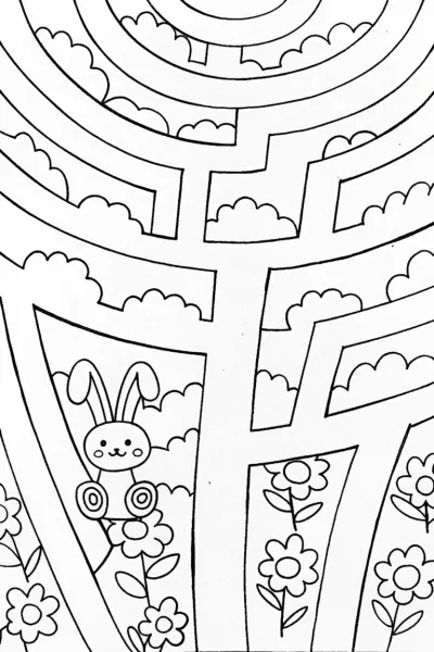 Banban’s Enchanted Garden Maze Coloring Page
