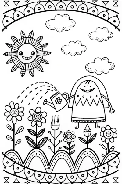 Monster Gardening Adventure Coloring Page