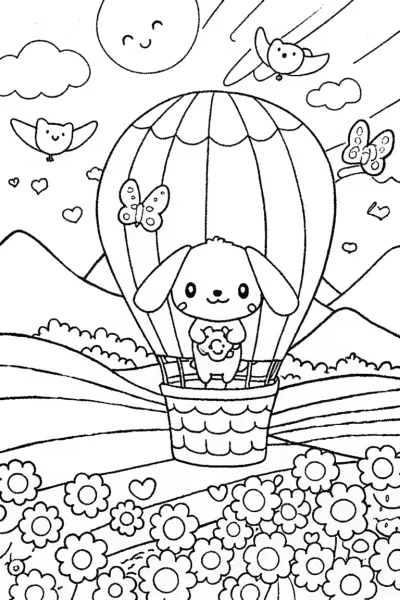 Cinnamoroll in a fluffy balloon ride