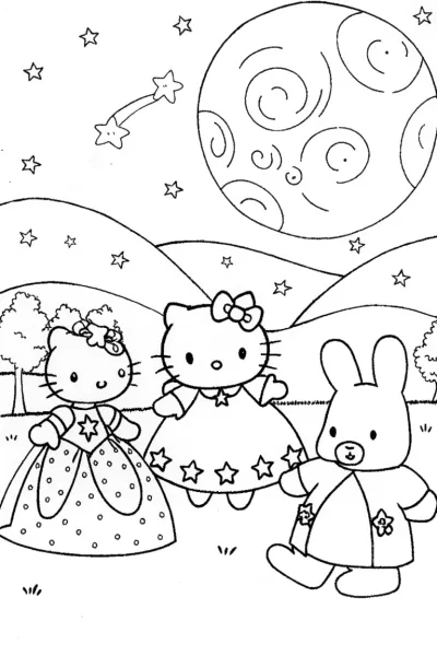 Hello Kitty’s Enchanted Moonlit Dance Coloring Page
