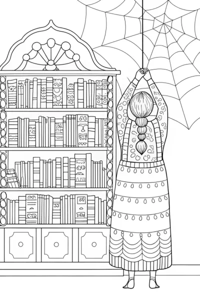 Spider librarian organizing books