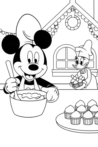 Mickey Mouse Christmas Bake-Off Coloring Page