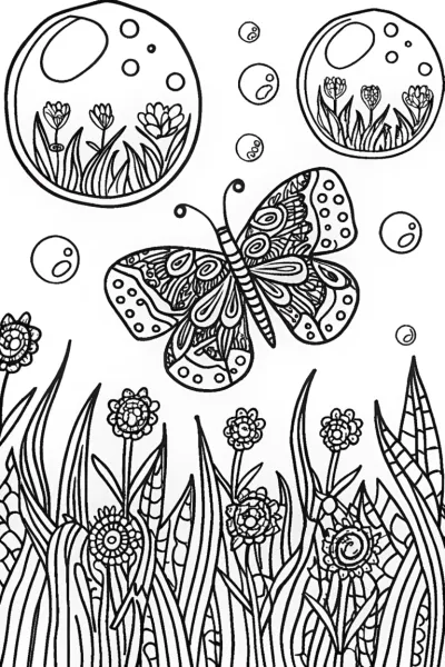 Butterfly Bubble Adventure Coloring Page