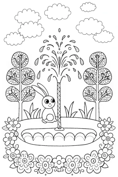 Banban’s Garden Fountain Adventure Coloring Page