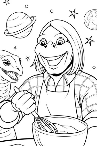 Godzilla’s Cosmic Cake-Off Coloring Page