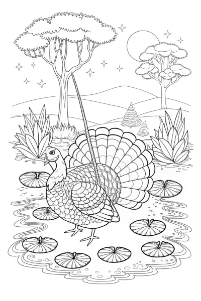 Turkey fishing in a magical pond