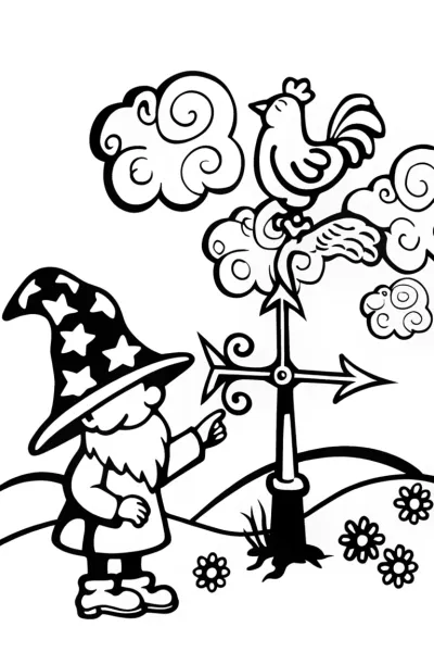 Gnome’s Wondrous Weather Vane Coloring Page