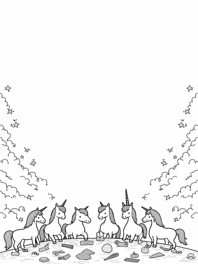 Unicorns crafting musical instruments