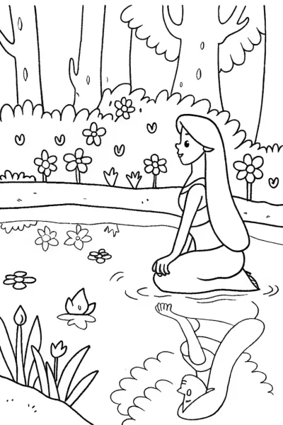 Jasmine’s Mystical Mirror Lake Coloring Page