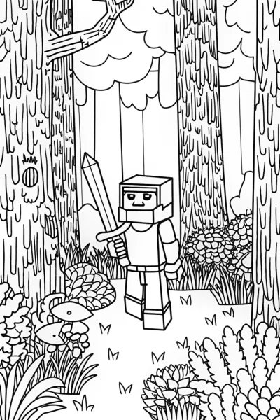 Minecraft Character in the Jungle Coloring Page