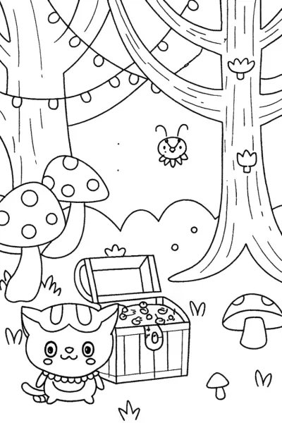 Kuromi in the magical forest quest coloring page