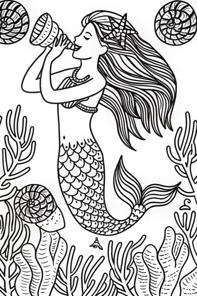 Mermaid’s Musical Journey Coloring Page