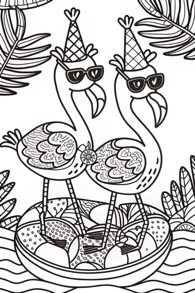Flamingo Fiesta on the Water Coloring Page