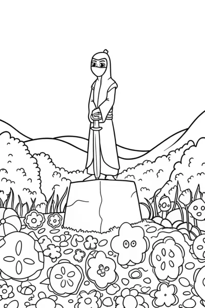 Ninja Garden Guardian Coloring Page