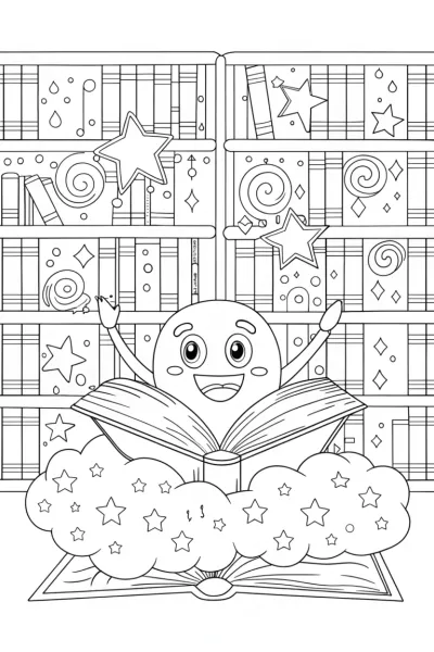 Lightning Bolt’s Magical Library Adventure Coloring Page