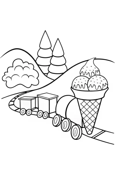 Ice Cream Train Adventure Coloring Page