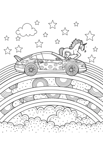 Lamborghini Dreams and Unicorn Adventures Coloring Page