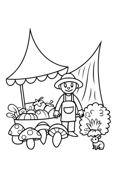 Luigi’s Mushroom Market Adventure Coloring Page