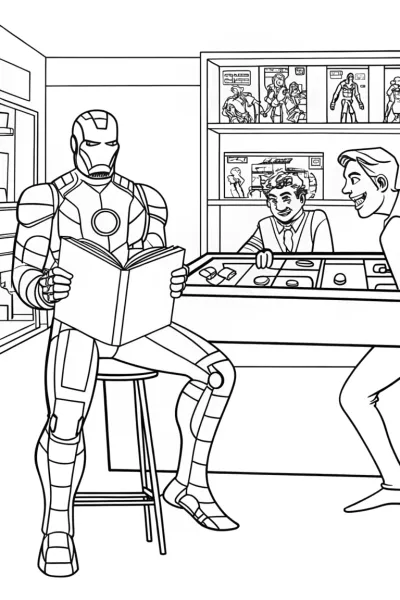 Iron Man at the Comic Book Shop Coloring Page