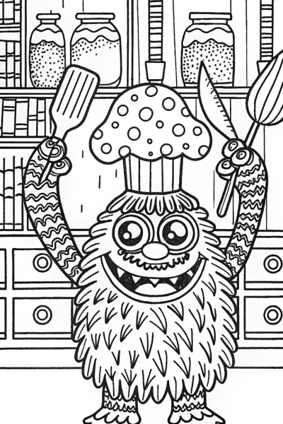 Monster Chef’s Kitchen Chaos Coloring Page