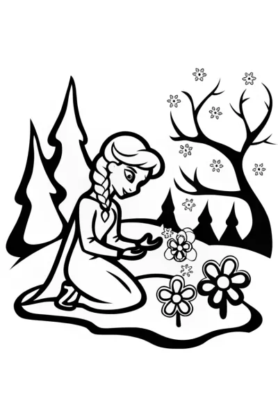 Elsa’s Enchanted Ice Garden Coloring Page