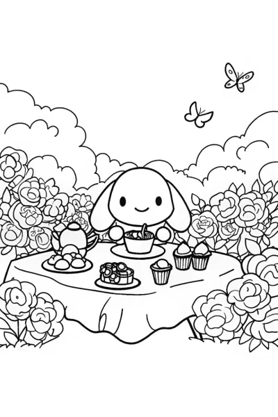 Cinnamoroll’s Magic Garden Tea Party Coloring Page