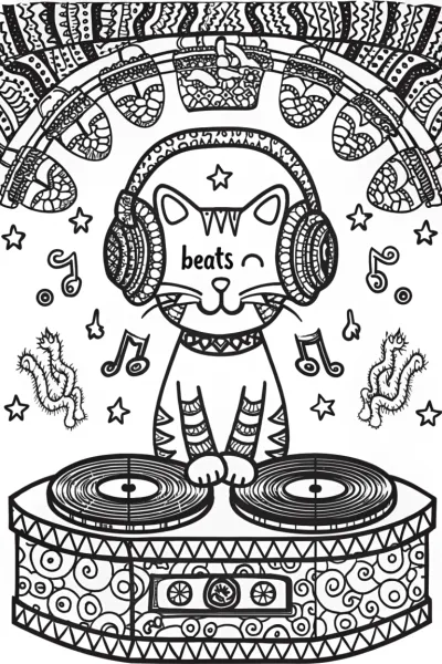 The Cat DJ Beats Coloring Page