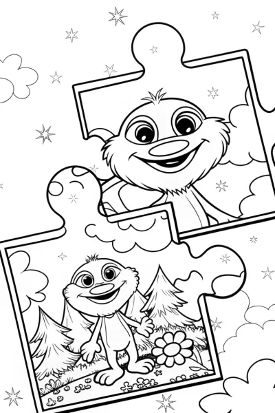 Huggy Wuggy’s Magical Puzzle Adventure Coloring Page